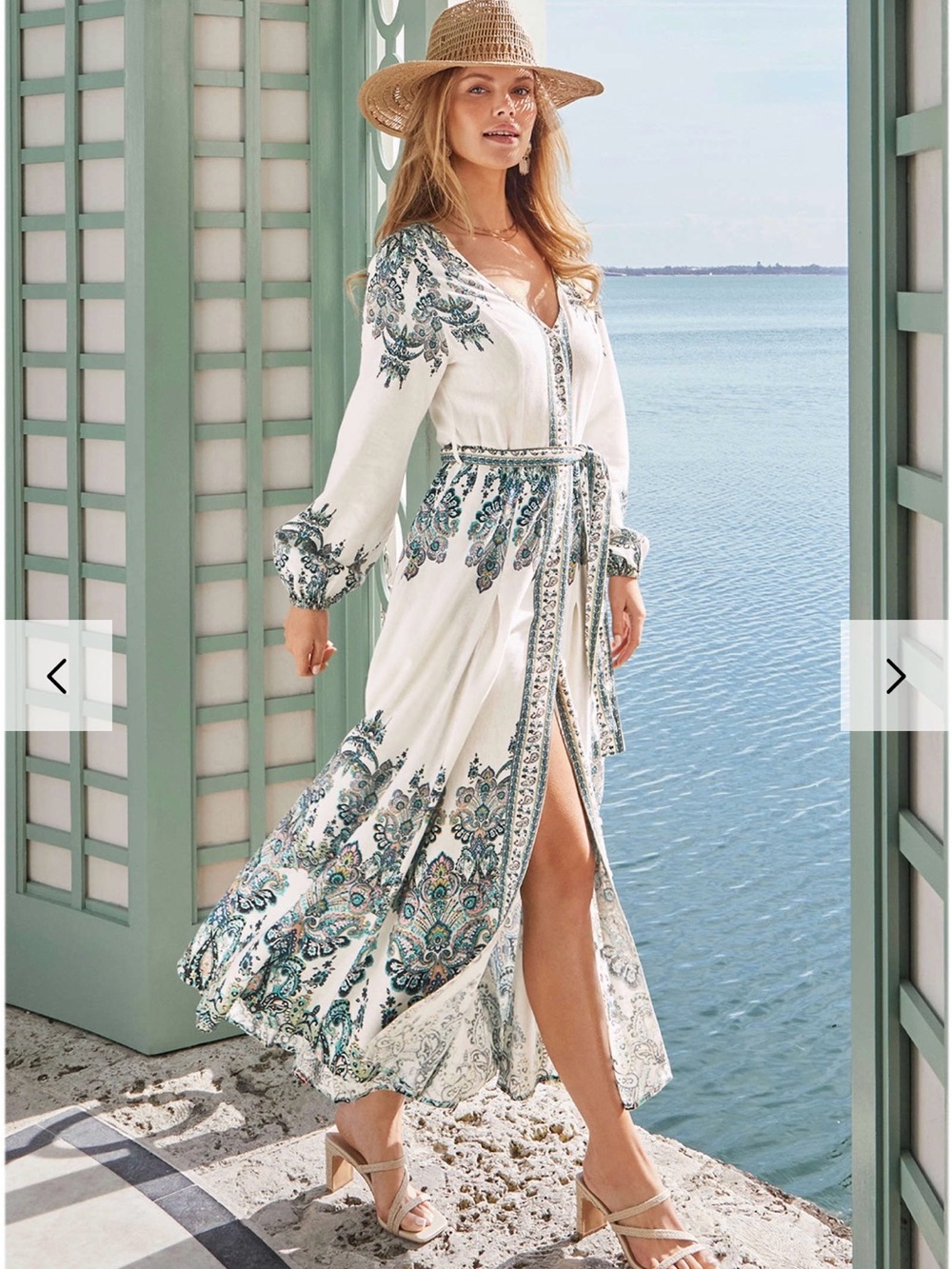 VENUS Cream Maxi Dress with Teal Paisley Print